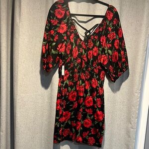 Old Navy Black Dress with Red Floral Print